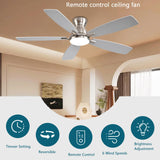 JSAITEE Ceiling Fans with Lights, 52 Inch Low Profile Ceiling Fan with Light and Remote Control, Flush Mount, DC Reversible Motor, Noiseless, Nickel 6 Speeds Ceiling Fan for Bedroom JSAITEE