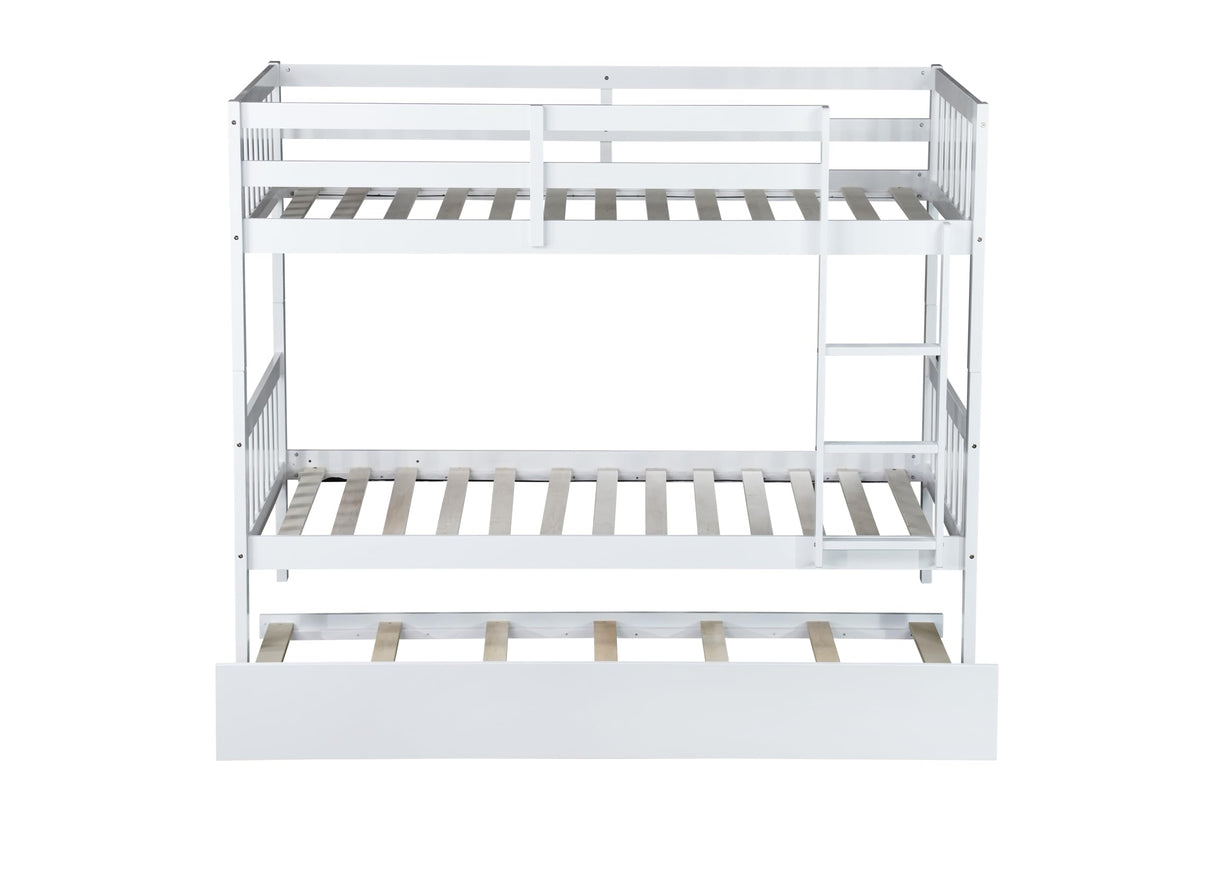 Bellemave Twin Over Twin Bunk Bed with Trundle,Convertible Bunk Beds with Ladder & Safety Guardrails,Twin Size Bunk Beds for Kids Girls Boys,White Bellemave