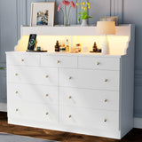 Yeyawomy 9 Drawers Dresser with LED Light, Dresser for Bedroom with Power Outlet, Modern Chest of Drawers, Storage Dresser with Open Storage Space, Dressers & Chests of Drawers for Closet (White) Yeyawomy