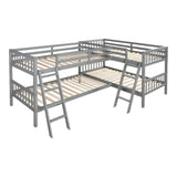 L-Shaped Bunk Bed Twin Over Twin, Quad Bunk Bed with Guardrail and Angle Ladder, Wood Twin Bunk Beds for 4, Corner Bunk Beds for Kids, Teens, Adults, No Box Spring Needed (Twin, 4 Beds, Grey) Harper & Bright Designs