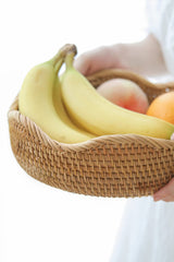 HITOMEN Handmade Rattan Bread Baskets Round Wicker Fruit Serving Storage Bowls, Natural Woven Decorative Kitchen Counter Organizing (Honey Brown) M-10.2'' HITOMEN