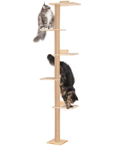 Aechonow 80.3inch Floor to Ceiling Cat Tower on Wall with 5 Mats, Tall Cat Tree for Large Adult Cats, Jute Scratch Post, Large Wooden Perch Stairs Wall Shelves