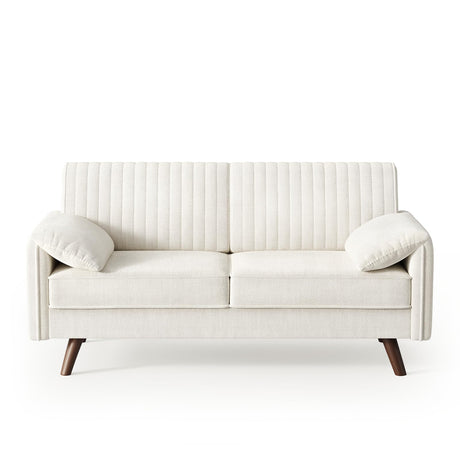 ONBRILL 64.5" Loveseat Sofa, Chenille Loveseat Couch for Living Room, 23.2" Deep Seat Love Seat with Padded Arms, Comfy Modern Small Couches for Bedroom, Small Spaces, Dorms, Office, Beige ONBRILL