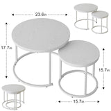 Garden 4 you Nesting Coffee Table, 23.6" Round Coffee Table Set of 2, Wooden Nesting Table Set with Metal Frame, Side Tables for Living Room Bedroom Balcony, White Garden 4 you