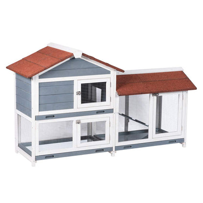 Good Life Two Floors 62" Wooden Outdoor Indoor Roof Waterproof Bunny Hutch Rabbit Cage Guinea Pig Coop PET House for Small to Medium Animals with Stairs and Cleaning Tray PET537 - WoodArtSupply