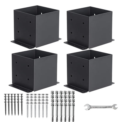 AXWHYS 6x6 Post Base 4 Pcs, (Inner Size 5.6x5.6) Post Brackets Kit, Heavy Duty Black Metal Powder-Coated Post Anchor Outdoor Framing Module Fit for Support Deck Base Plate Pergola Brackets Fe - WoodArtSupply