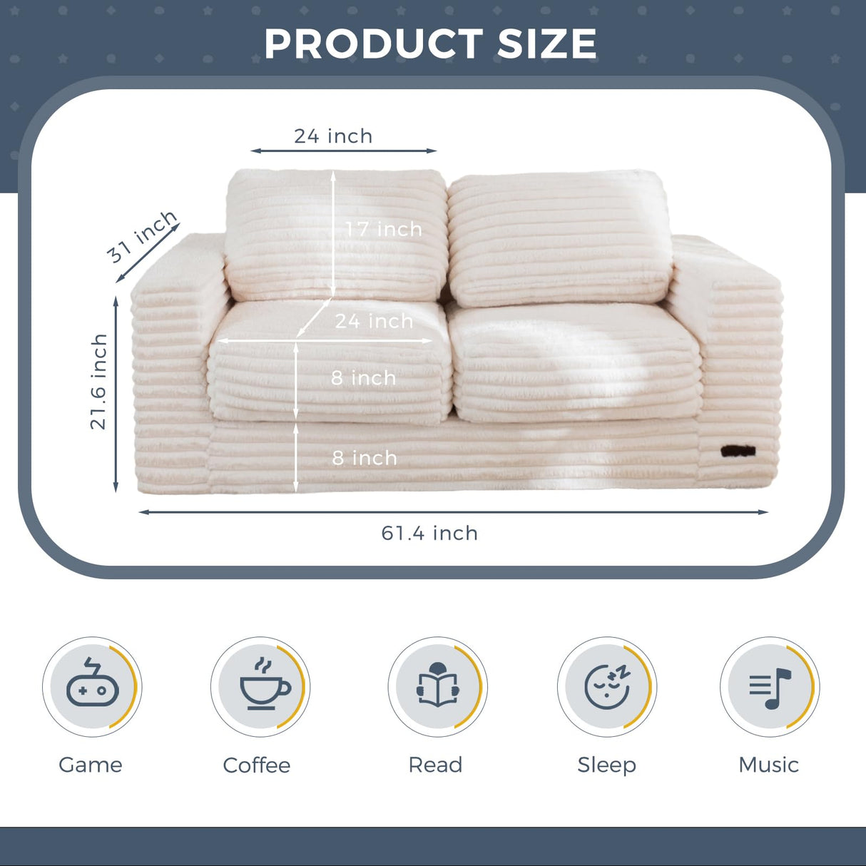 MAXYOYO Giant Bean Bag Chair for Adults, Upholstered Loveseat Floor Sofa with Pillows and Armrests, Large Bean Bag Sofa Plush Chair Couch for Bedroom Living Room, White MAXYOYO