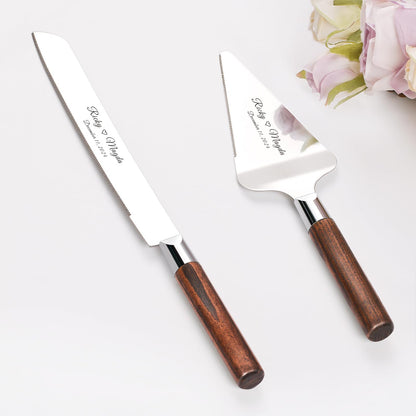 TUKDAK Personalized Cake Cutting Set for Wedding, Cake Knife and Server Set Free Engraving, Custom Wooden Dessert Pie Cutter Serving Quinceañera - WoodArtSupply