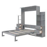 MERITLINE Queen Murphy Bed with LED Lights and Storage 4 Drawers,Shelves,Wood White Murphy Wall Bed Cabinet Queen MERITLINE