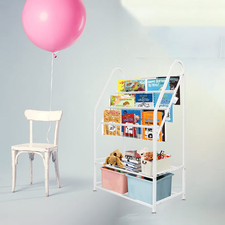 aboxoo Metal Kids Bookshelf Freestanding for Children Room 25 inches Toddler White Bookcase Toy Organizer Stable Bookcase Bookstore Library Book Unit Storage for Small Place aboxoo