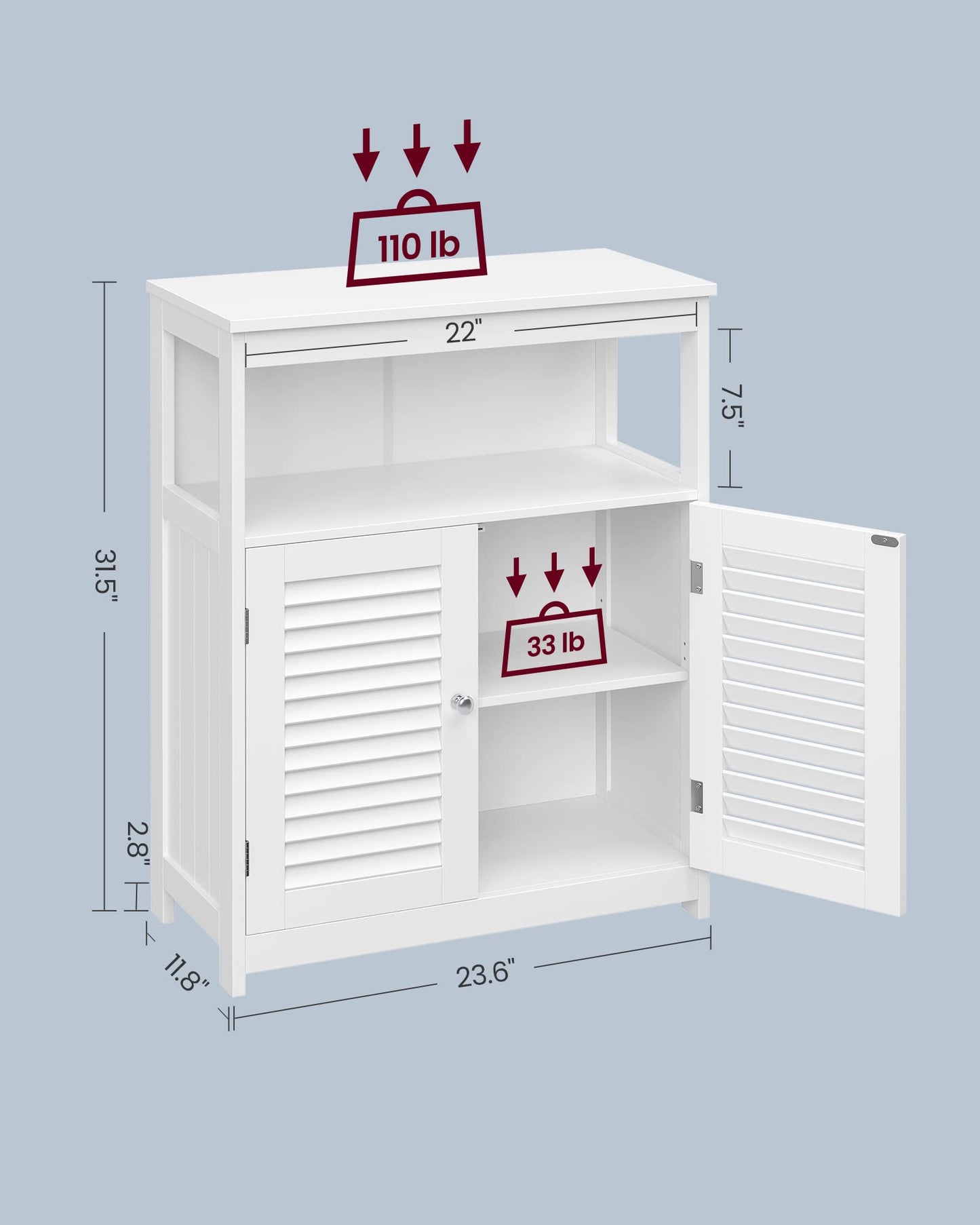 VASAGLE Bathroom Floor Cabinet, Bathroom Storage Cabinet, Freestanding, with Double Shutter Doors and Adjustable Shelf, for Bathroom, Living room, Entryway, Kitchen, White UBBC40WT