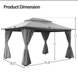 LAUSAINT HOME Outdoor Patio Gazebo 10'x13' with Expansion Bolts, Heavy Duty Party Tent & Shelter with Double Roofs, Mosquito Nettings and Privacy Screens for Backyard, Garden, Lawn, Smoke Grey LAUSAINT HOME