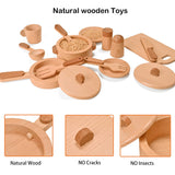 MONT PLEASANT Play Kitchen Accessories Montessori Wooden Toys Kids Kitchen Toy Set Cookware Plates Dishes Pots Pans Cooking Playset 15 Pieces Sensory Toys for Toddlers Girls Boys with Storage Bag MONT PLEASANT