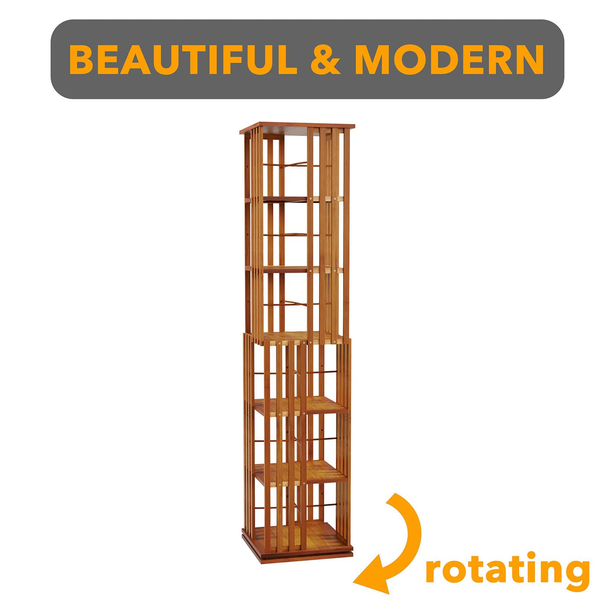 SpaceAid 6 Tier Rotating Bookshelf Tower, Bamboo Spinning Book Shelf, Revolving 360 Bookcase Storage Swivel Round Carousel, Vertical Rotate Turning Spiral Corner Organizer (6-Tier Walnut) SpaceAid