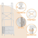 Furologee 4-Tier Ladder Shelf,Small Bookshelf with 2 Drawers,Vertical Bookcase Storage Rack Organizer,Display Bookshelves for Living Room,Bedroom,Bathroom,Home Office,Kitchen,White Furologee