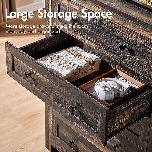 VanAcc 5 Tall Dresser for Bedroom with Drawers, Tall Chest of Drawers with Vintage Grain Texture, Farmhouse Wood Dresser for Bedroom, Living Room, Hallway, Dark Oak VanAcc