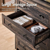 VanAcc 5 Tall Dresser for Bedroom with Drawers, Tall Chest of Drawers with Vintage Grain Texture, Farmhouse Wood Dresser for Bedroom, Living Room, Hallway, Dark Oak VanAcc