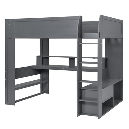 SOFTSEA Dark Grey Full Size Gaming Loft Bed with Integrated Desk and Storage Solutions - WoodArtSupply