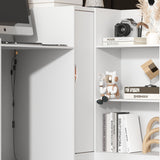 TAMUNE L-Shape Reception Desk with Lights, Front Counter Table with Glass Shelves, Reception Room Table, Counter Desk for Retail Checkout, Lobby Salon Store, White, 39.4”D x 47.2”W x 40.6”H TAMUNE