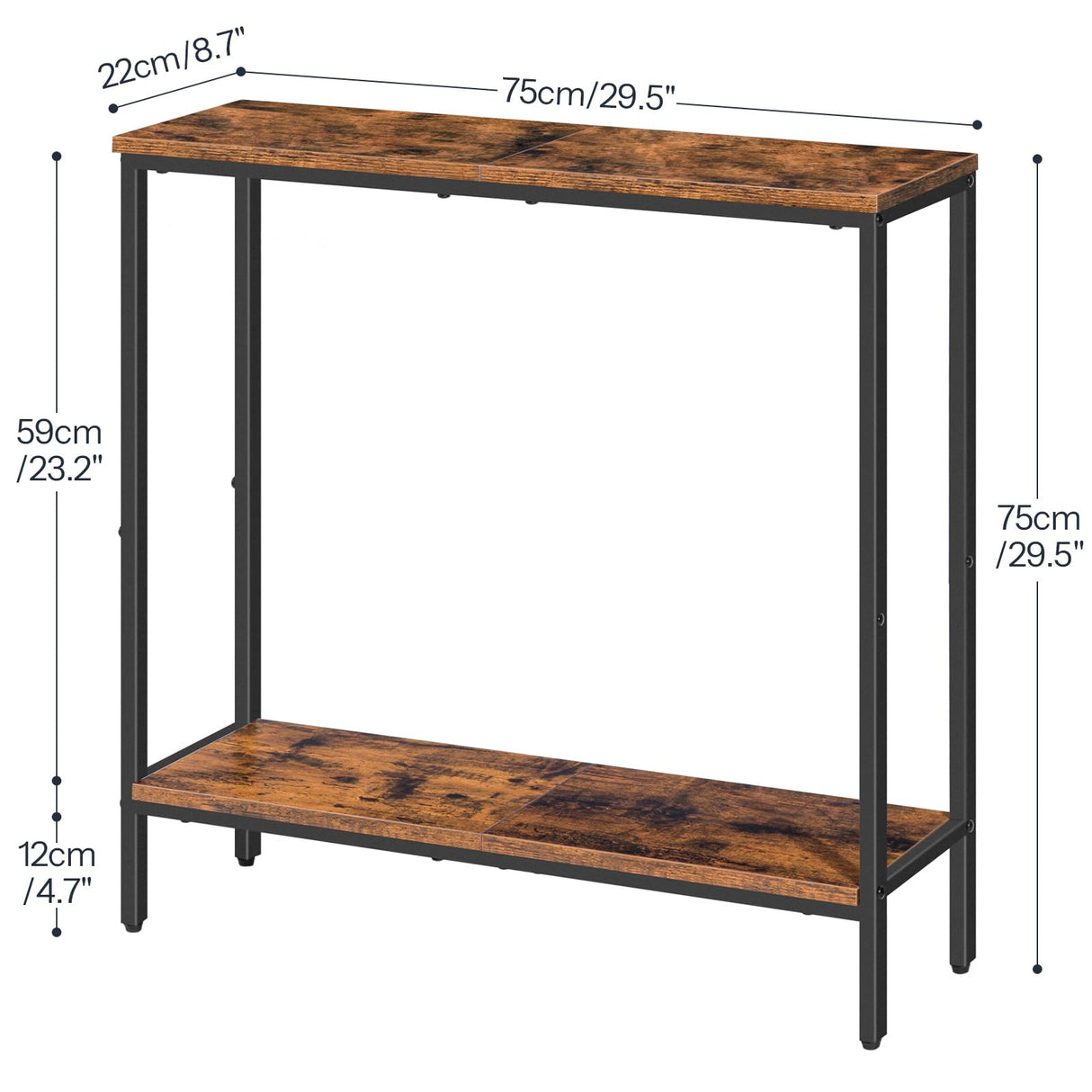 HOOBRO 29.5 Inches Narrow Console Table, Small Sofa Table, Entryway Table with Shelves, Side Table, Display Table, for Hallway, Bedroom, Foyer, Living Room, Rustic Brown and Black BF22XG01 HOOBRO
