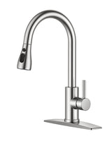 FORIOUS Kitchen Faucets with Pull Down Sprayer, Brushed Nickel, High Arc Single Handle Classic Stainless Steel Sink Faucet 1 or 3 Hole, Suitable for Farmhouse Camper Laundry Rv Bar FORIOUS