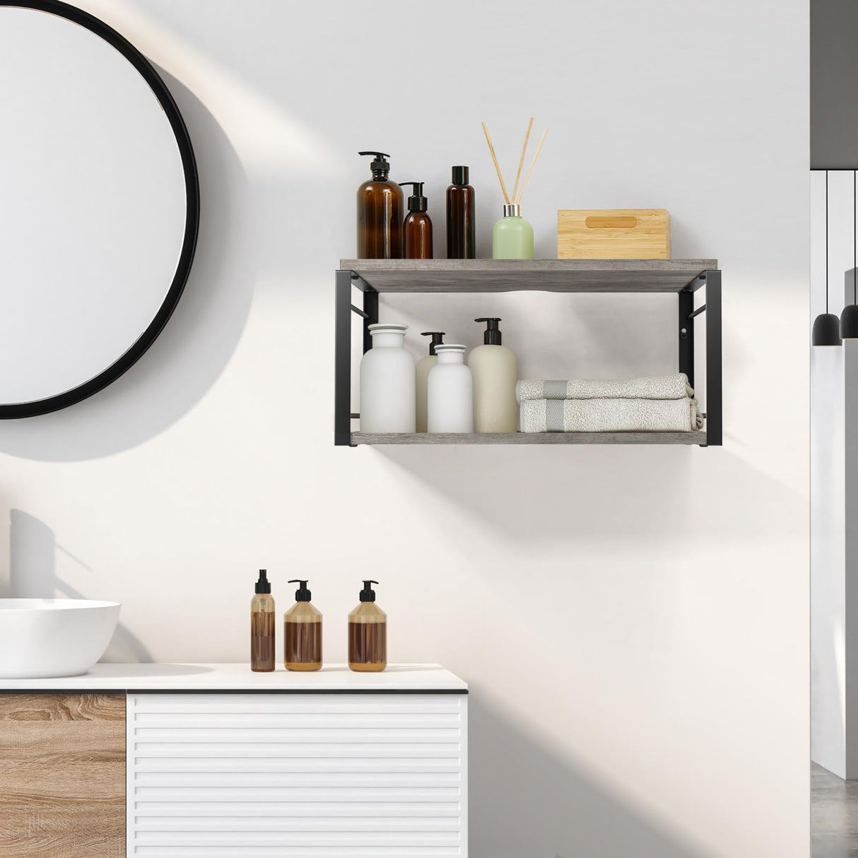 NANAGIFTREE Floating Nightstand Wall Shelf, Wood Bedside Shelf Wall Mounted Nightstand Set of 2, Floating Bedside Table for Bedroom, Living Room, Bathroom, Kitchen, Office (Light Ivory) NANAGIFTREE