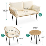 YITAHOME 4 Pieces Patio Furniture Set, Wicker Balcony Bistro Set, Outdoor All-Weather Rattan Conversation Set with Loveseat Chairs Table Soft Cushions for Backyard, Pool, Deck, Garden - Beige YITAHOME