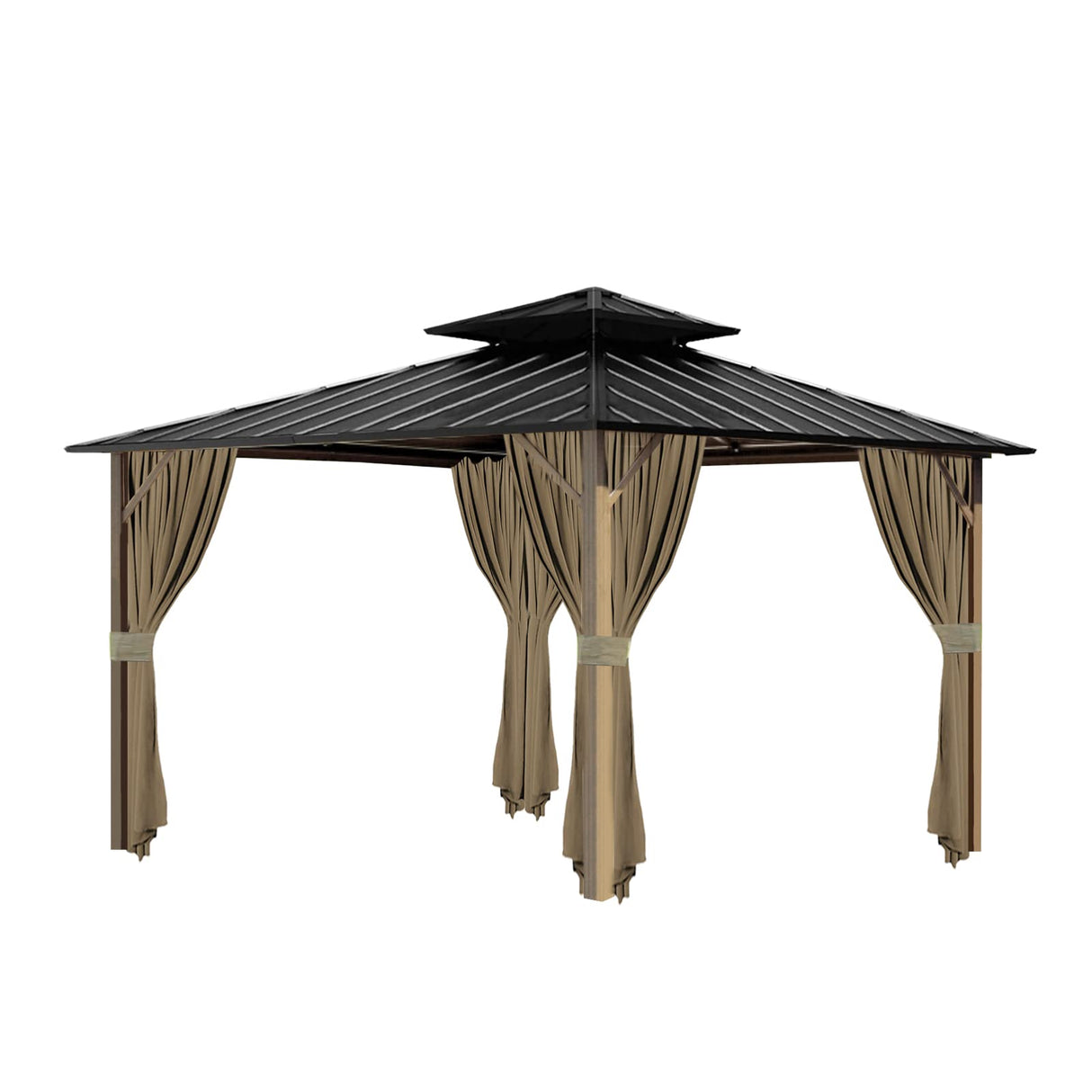 Gazebo Universal Replacement Privacy Curtain, 10'X12' Gazebo Curtains Outdoor Waterproof, 4-Panels Sidewall Curtains with Zipper for Patio, Garden and Backyard (Only Curtains, 10'X12', Brown) Tngan