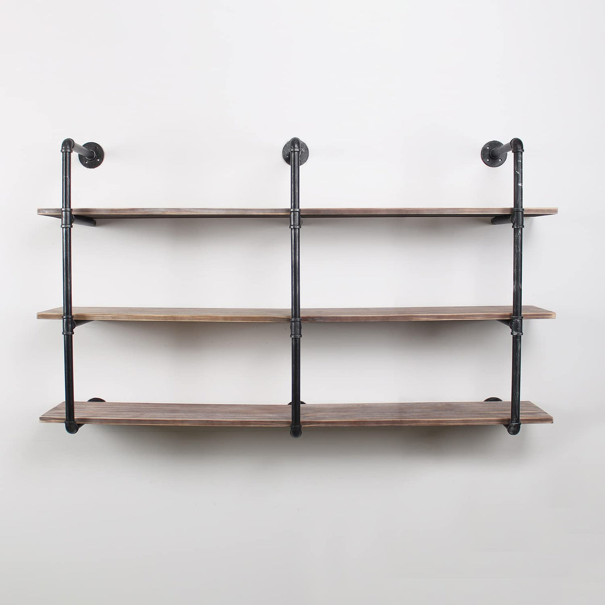 Industrial Pipe Shelving Wall Mounted,63in Rustic Metal Floating Shelves,Steampunk Real Wood Book Shelves,Wall Shelf Unit Bookshelf Hanging Wall Shelves,Farmhouse Kitchen Bar Shelving(3 Tier) MBQQ