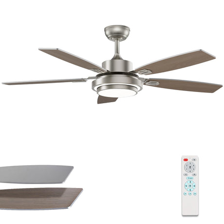 52 Inch Nickel Ceiling Fans with Lights and Remote Control for Bedroom, Modern Ceiling Fan with Quiet Reversible DC Motor, 3CCT, Dimmable, LED for Living Room, Patio, Indoor and Outdoor Fanbliss