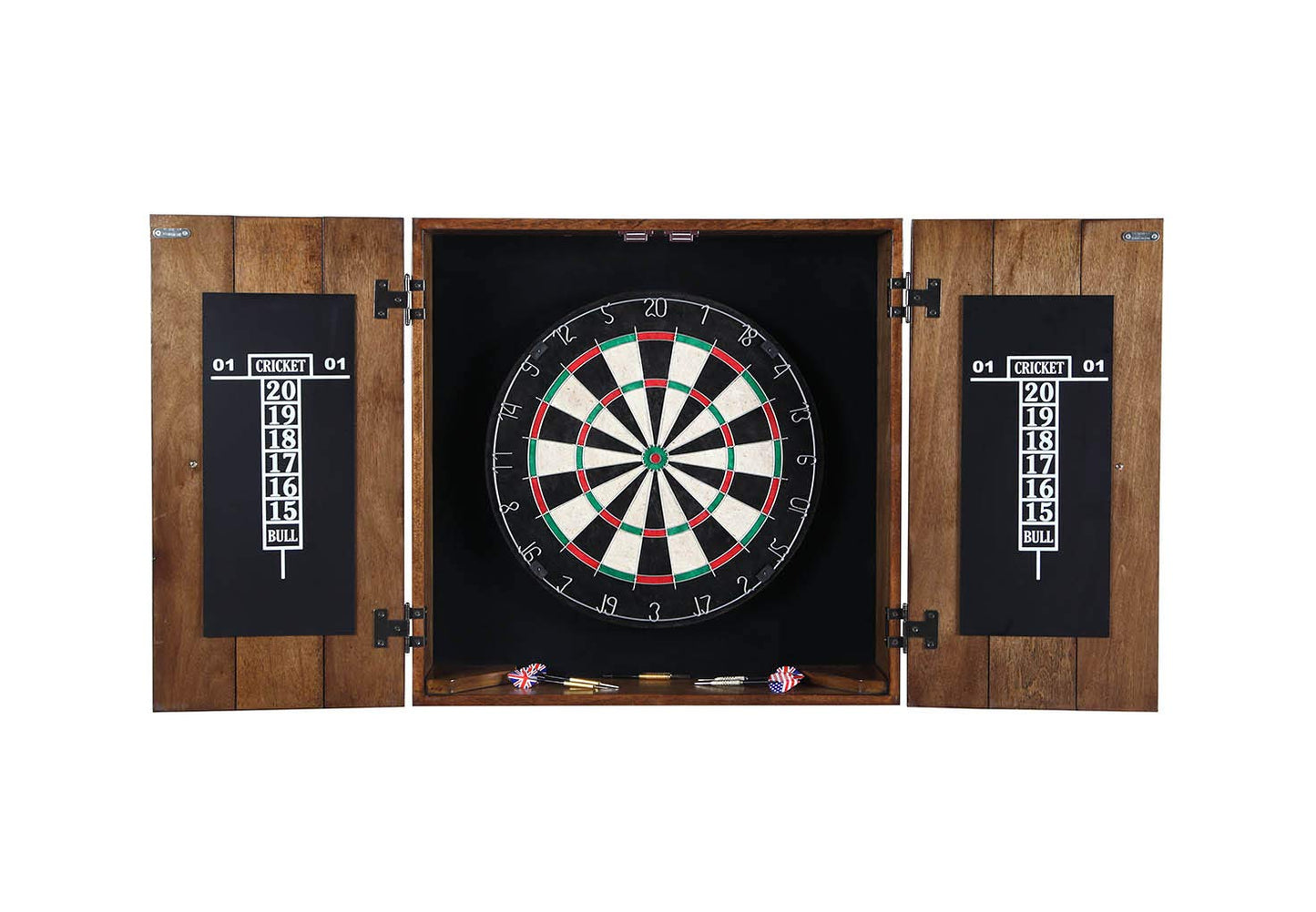 Hathaway Drifter Solid Wood Dartboard & Cabinet Set, Rustic Oak, 6" L W x 25" H - WoodArtSupply