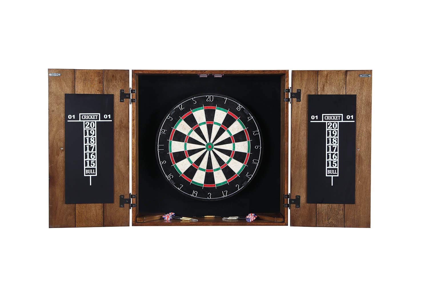 Hathaway Drifter Solid Wood Dartboard & Cabinet Set, Rustic Oak, 6" L W x 25" H - WoodArtSupply