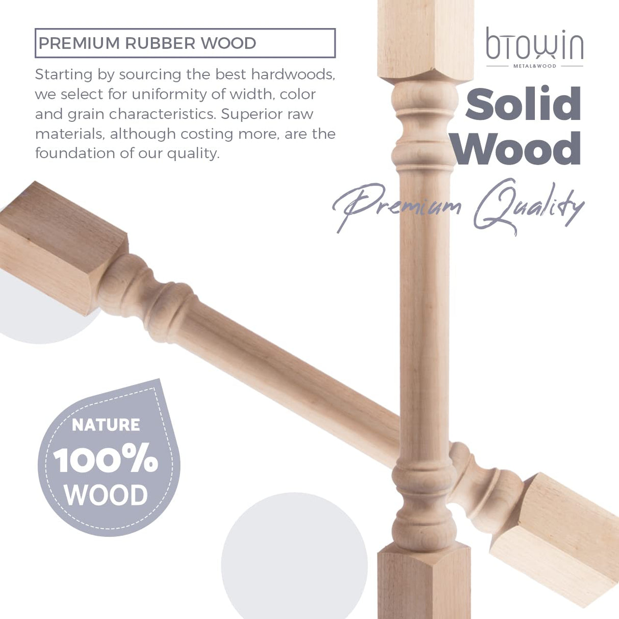 Btowin 35 1/2-inch H 3 1/2-inch W 3 1/2-inch D Cabinet Columns, 2Pcs Unfinished Tapered Rubberwood Replacement Island Legs for Large Dining Table & Kitchen Table Btowin