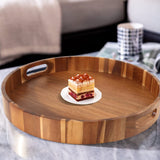 Round Wooden Serving Tray with Handles,20" Large Diameter Wood Serving Trays for Ottoman,Rustic Acacia Wood Circle Tray for Eating, Entertaining,Decorating and Organizing GinSent