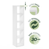 Furinno Cubicle Book Shelf, Vertical 5-Cube Bookshelf, Extra Thick Frame Horizontally & Vertically Reversible Bookcase with Open Back, 14.6" x 16" x 72", for Living Room, Bedroom, Home Office, White Furinno