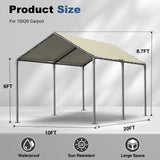 Grezone 10 x 20ft Heavy Duty Carport,Portable Car Tent Garage,All Season UV Resistant Car Canopy for Auto,Truck,Boat,Car (Beige) Grezone