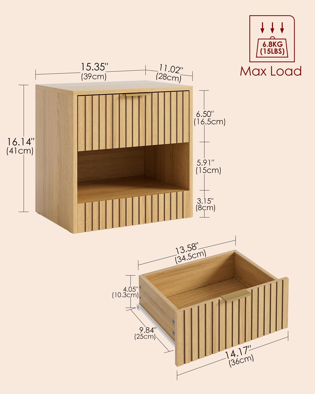 Apetaccat Small Nightstand, Modern Night Stand, Bedside Table with Drawer and Open Shelf, Cube Design, Small Side Table for Bedroom, Living Room, Oak Apetaccat