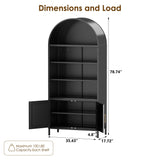 VEXPOR 79 in Tall Metal Arched Bookcase, 6-Tier Arched Bookcase with Doors, Modern Farmhouse Bookshelf with 3 Adjustable Shelves, Pantry Display Cabinet for Living Room, Black, Assembly Required VEXPOR