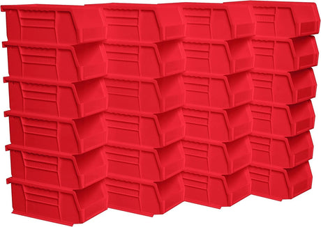 Akro-Mils 30220 AkroBins Plastic Storage Bins, Space-Saving Stackable Bins for Garage, Pantry, Craft Organization, 7-" x 4-" x 3-", Red, 24-Pack Akro-Mils