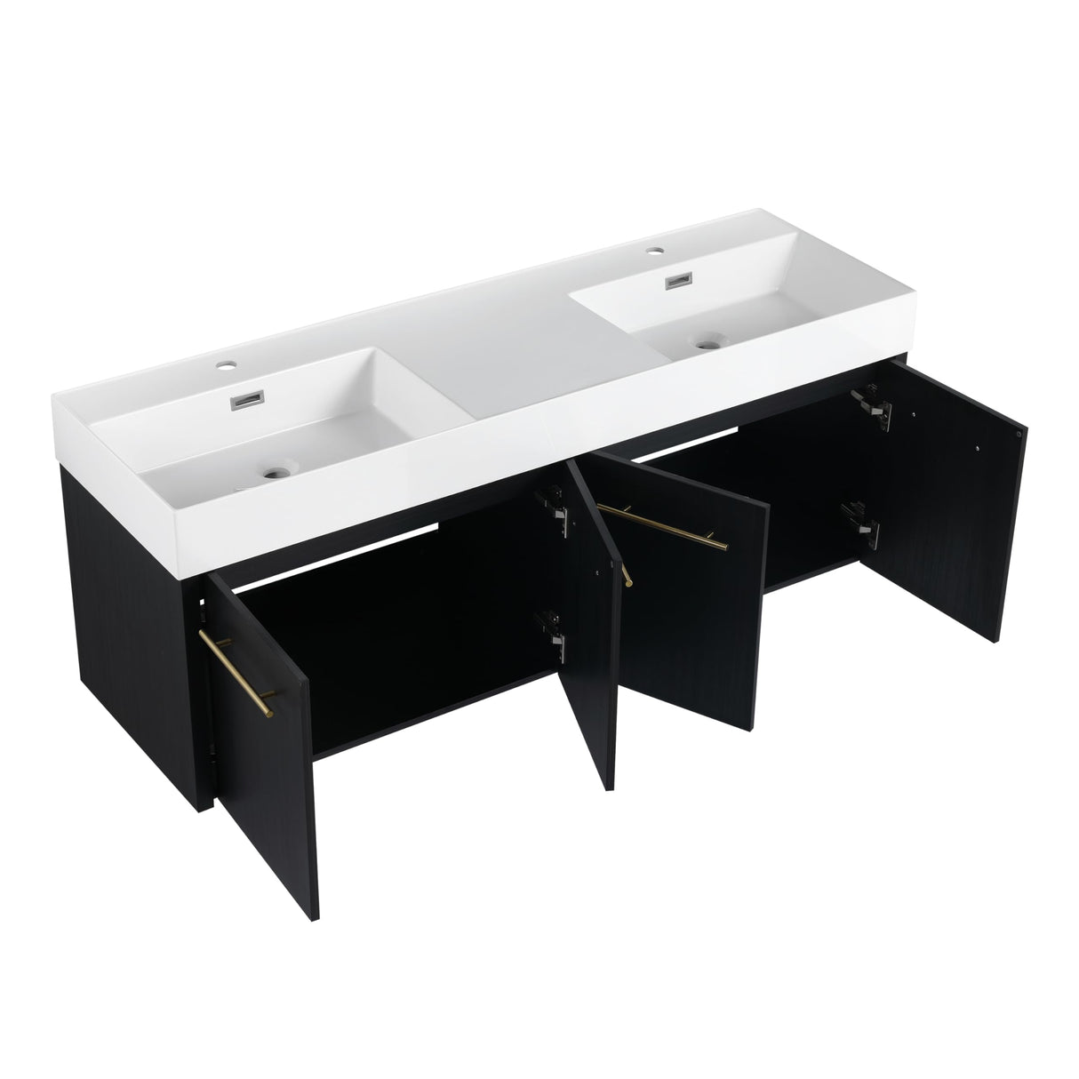 Minheola 60 inch Bathroom Vanity with Sink, Modern Double Sink Bathroom Vanity, Floating Bathroom Vanity with Thick Edged Resin Basin & Soft Close Doors, 60" Wall Mounted Black Bathroom Vanity Cabinet Minheola