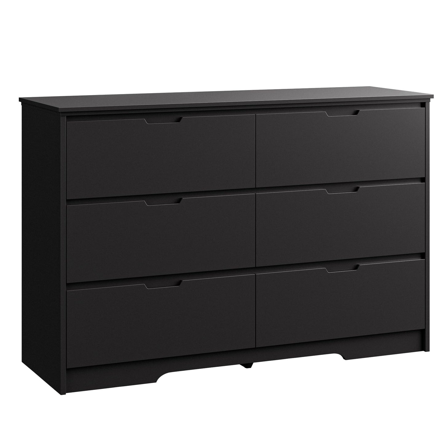 6 Drawers Black Dresser for Bedroom, Wood Large Double Dresser with Hidden Handles, Modern Dressers & Chests of Deep Drawers for Hallyway, Entryway