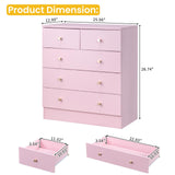 Karl home Pink 5 Drawer Dresser for Bedroom, Modern Wood Dresser Chest of Drawers, Pink Bedroom Dressers for Girls, Anti-Tipping Device, Rose Gold Metal Handle, Living Room, Entryway, Hallway, Office Karl home