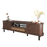 Fluted TV Stand - Modern Wooden Freestanding Entertainment Center Sliding Door TV Cabinet | Farmhouse Curved Round Edge TV and Media Console Table with Storage，Up to 80 inch TVS EXQUAL