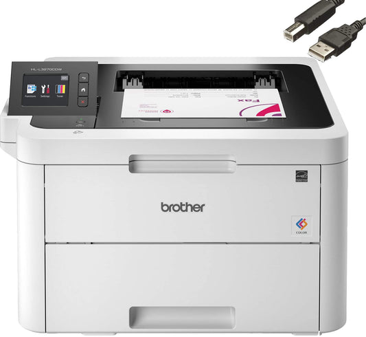 Brother HL-L3270CDW Compact Wireless Digital Color Printer with NFC, Built-in Wireless, Auto 2-Sided Printing, 25ppm, 600 x 2400 dpi, 250-sheet, Works with Alexa, Bundle with JAWFOAL Printer Cable