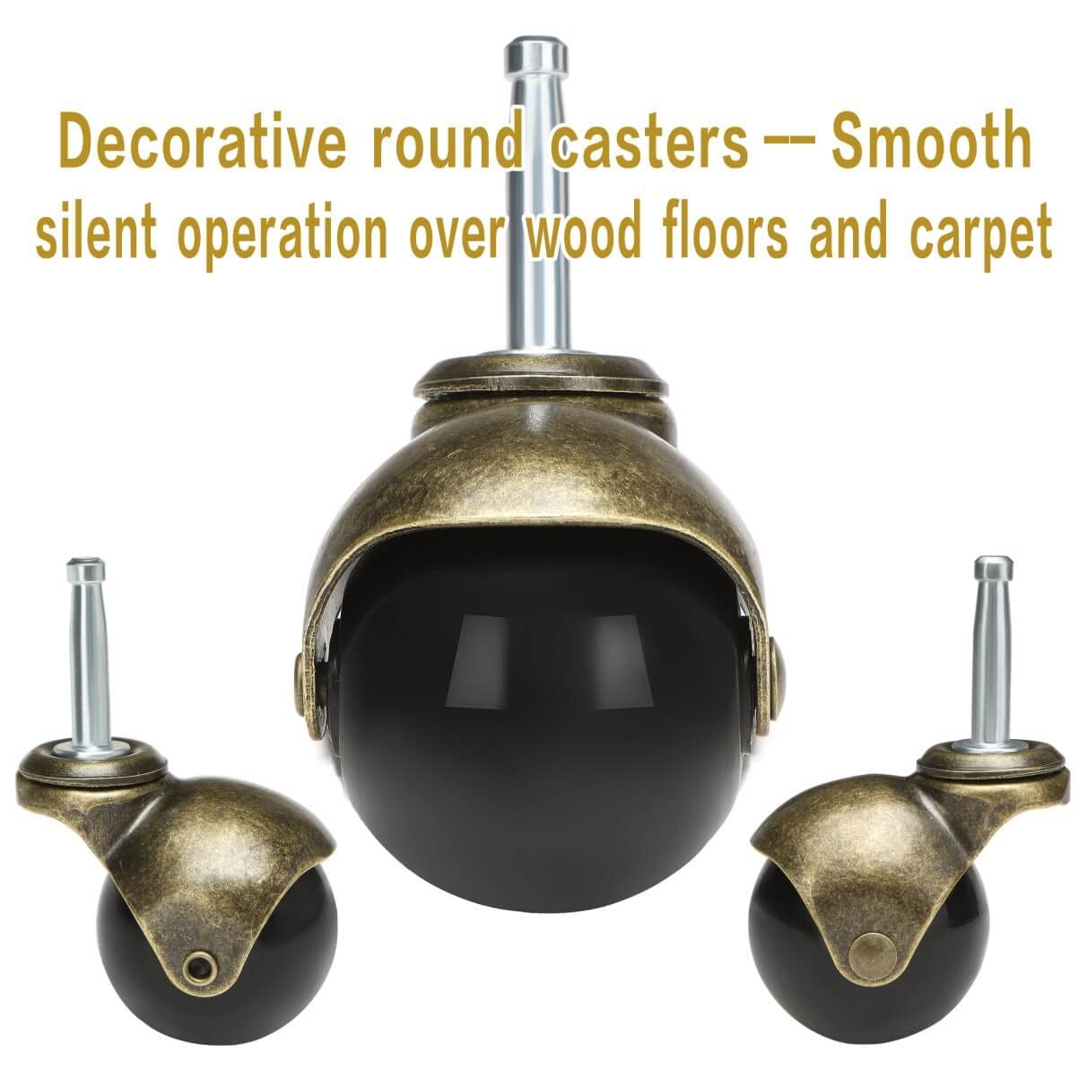 JGJC 2 inch Swivel Stem Ball Caster Wheels, Antique Furniture Casters Set of 4 with Socket, Solid Brass Casters with Stem (5/16" x 1-1/2"), Vintage Caster Wheels for Furniture, Table, Cabinet JGJC