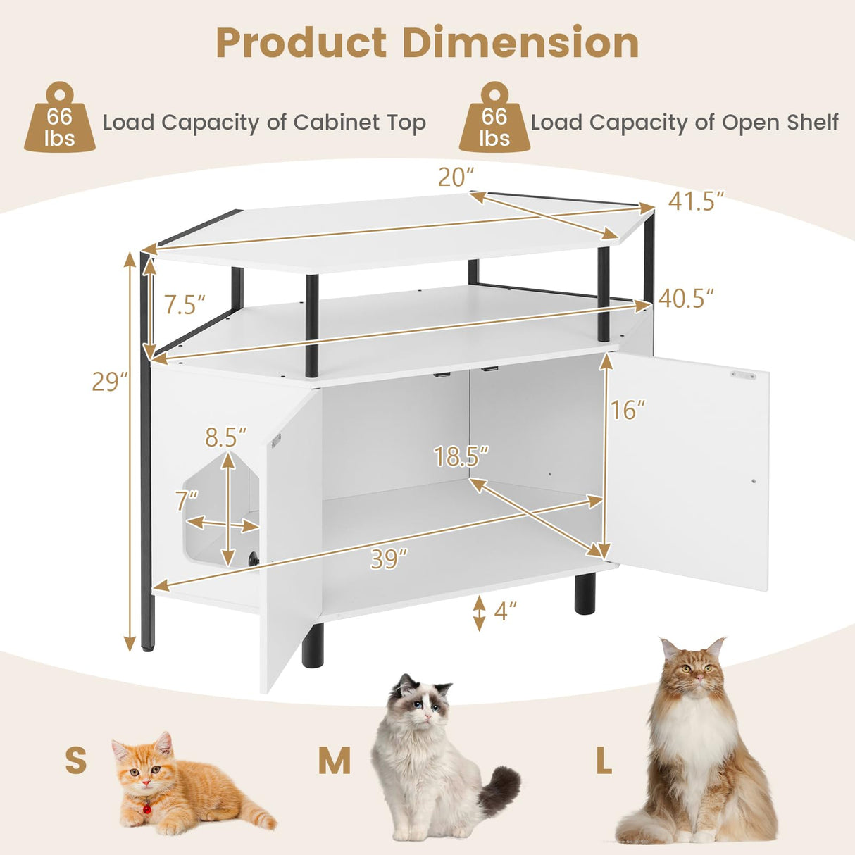 PETSITE Corner Cat Litter Box Enclosure, Litter Box Corner Cabinet with 2 Entrances, Open Shelf, and Double Doors, Industrial/Modern Style Hidden Litter Box Furniture for Cat Kitty (White) PETSITE