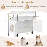 PETSITE Corner Cat Litter Box Enclosure, Litter Box Corner Cabinet with 2 Entrances, Open Shelf, and Double Doors, Industrial/Modern Style Hidden Litter Box Furniture for Cat Kitty (White) PETSITE