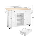HLR Kitchen Island On Wheels, Rolling Kitchen Island Cart with Drop Leaf Countertop, Barn Door Kitchen Islands Table with Storage Cabinet and Tower Rack, Island Table for Kitchen HLR