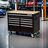 TOOL DORM Rolling Large Tool Chest Extra-Deep 46-Inch 9 Drawers, Big Tool Chest with Drawers, Workbench with Wooden Top & Integrated Power Strip, Rolling Toolbox with Drawers and Locking System TOOL DORM