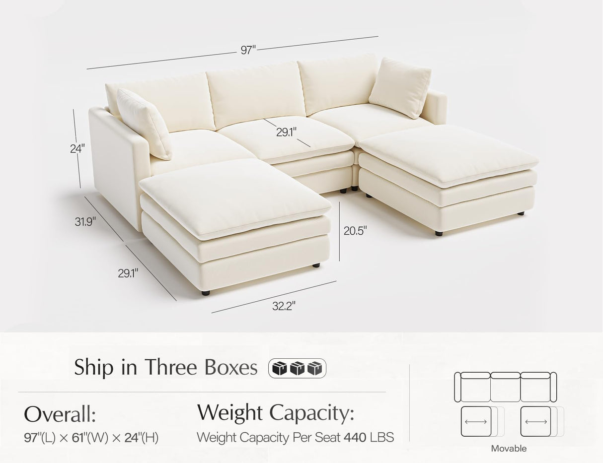 Sectional Couches for Living Room U Shaped Cloud Couch with Ottoman Deep Plush 5 Seats Sofa Modern Sofa for Apartment Txtin's